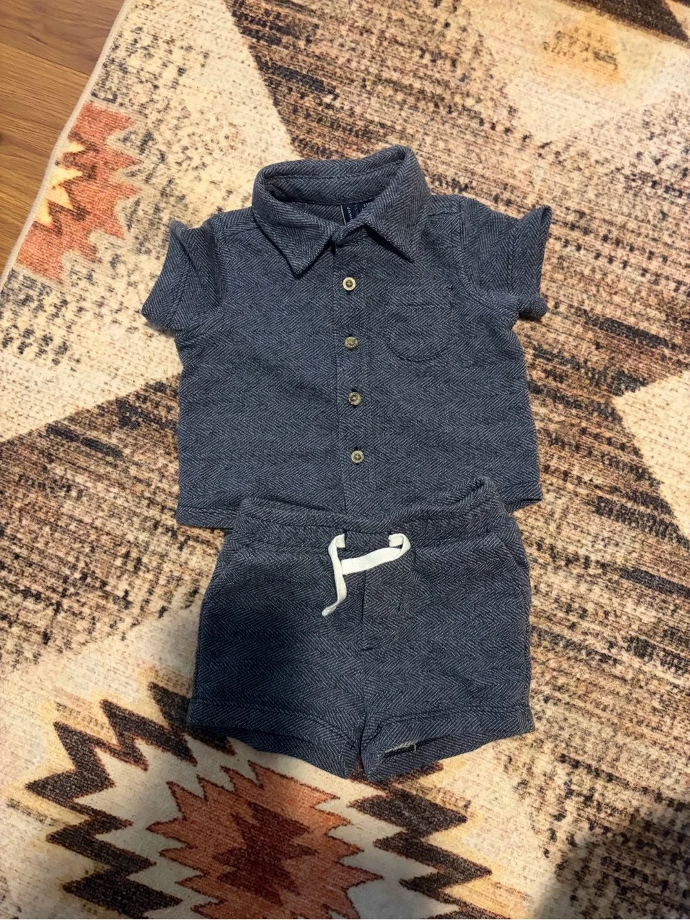Janie and Jack Navy Herringbone Two-Piece Set